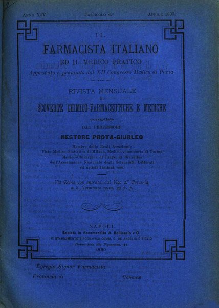 Il farmacista italiano ed il medico pratico rivista mensile di scoverte chimico farmaceutiche e mediche ...