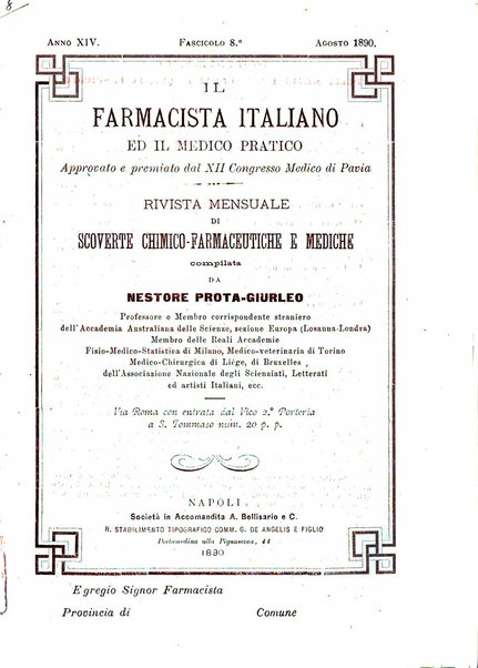 Il farmacista italiano ed il medico pratico rivista mensile di scoverte chimico farmaceutiche e mediche ...