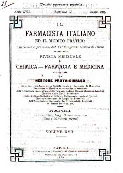 Il farmacista italiano ed il medico pratico rivista mensile di scoverte chimico farmaceutiche e mediche ...