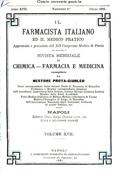 Il farmacista italiano ed il medico pratico rivista mensile di scoverte chimico farmaceutiche e mediche ...
