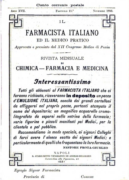 Il farmacista italiano ed il medico pratico rivista mensile di scoverte chimico farmaceutiche e mediche ...