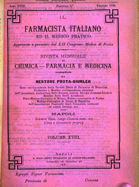 Il farmacista italiano ed il medico pratico rivista mensile di scoverte chimico farmaceutiche e mediche ...