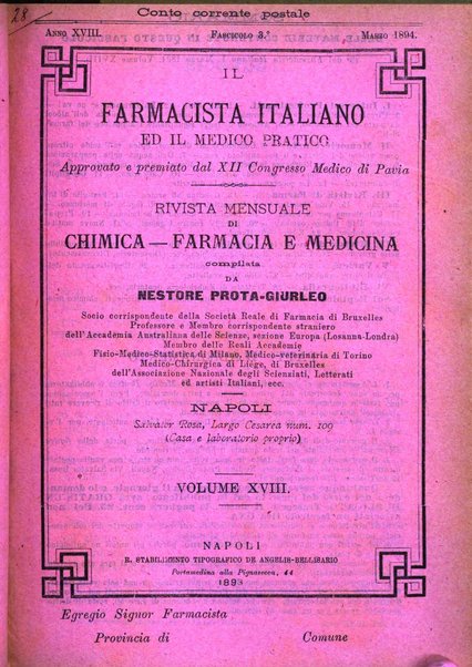 Il farmacista italiano ed il medico pratico rivista mensile di scoverte chimico farmaceutiche e mediche ...