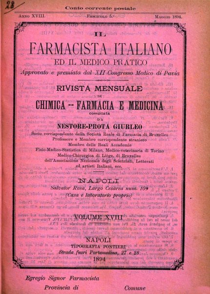 Il farmacista italiano ed il medico pratico rivista mensile di scoverte chimico farmaceutiche e mediche ...