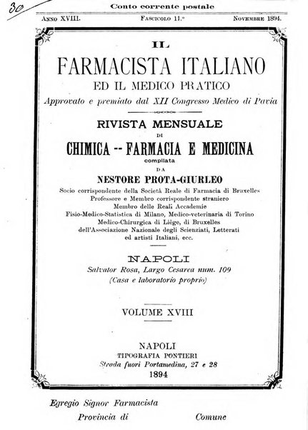 Il farmacista italiano ed il medico pratico rivista mensile di scoverte chimico farmaceutiche e mediche ...