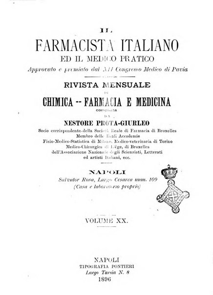 Il farmacista italiano ed il medico pratico rivista mensile di scoverte chimico farmaceutiche e mediche ...