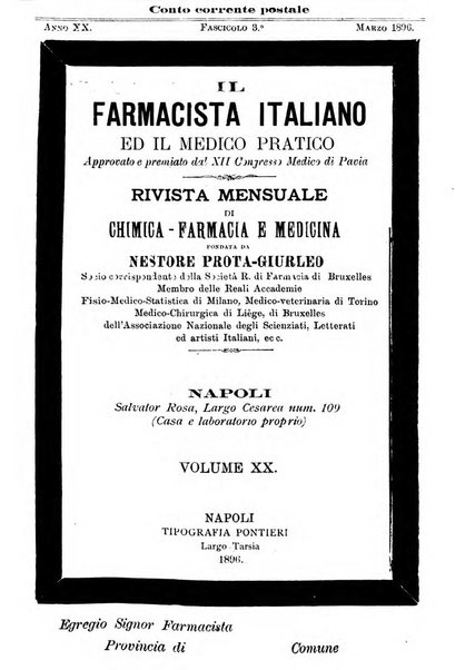 Il farmacista italiano ed il medico pratico rivista mensile di scoverte chimico farmaceutiche e mediche ...