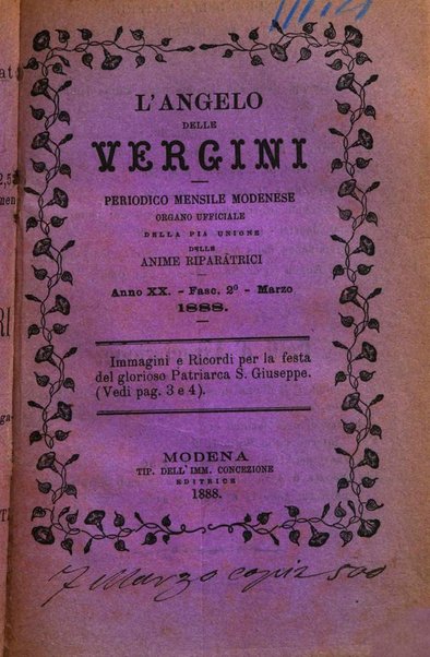 L'angelo delle vergini periodico mensile modenese