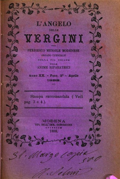 L'angelo delle vergini periodico mensile modenese