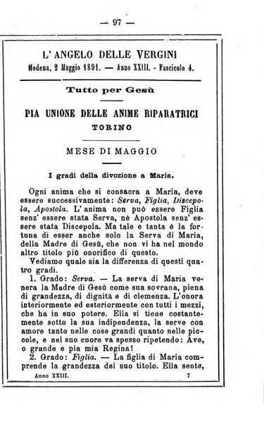 L'angelo delle vergini periodico mensile modenese