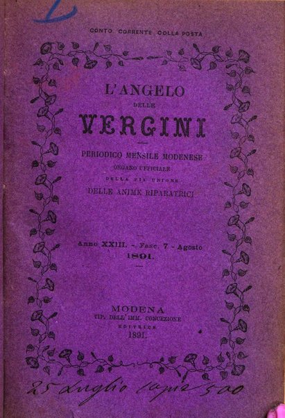 L'angelo delle vergini periodico mensile modenese