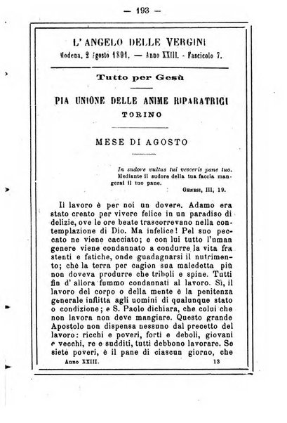 L'angelo delle vergini periodico mensile modenese