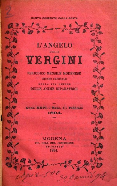 L'angelo delle vergini periodico mensile modenese