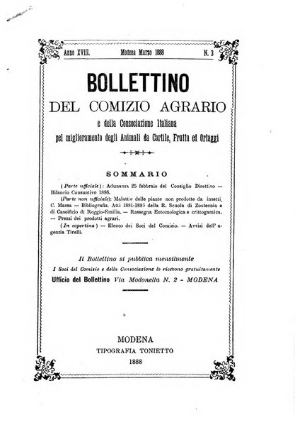 Bollettino del Comizio agrario e della Consociazione italiana pel miglioramento degli animali da cortile, frutta ed ortaggi