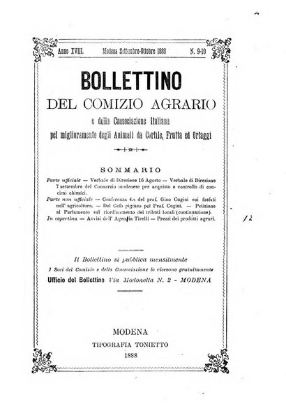 Bollettino del Comizio agrario e della Consociazione italiana pel miglioramento degli animali da cortile, frutta ed ortaggi