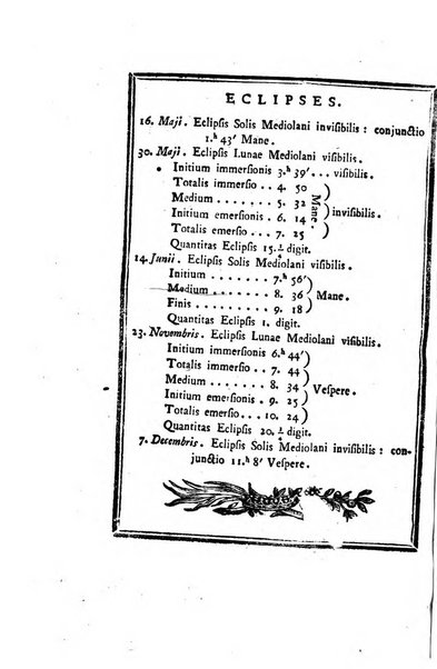 Ephemerides astronomicae. Anni...ad meridianum mediolanensem