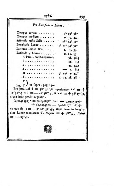 Ephemerides astronomicae. Anni...ad meridianum mediolanensem