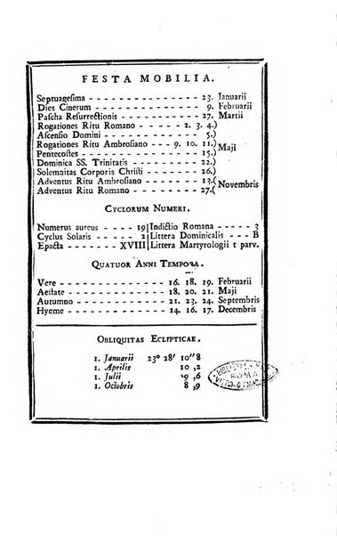 Ephemerides astronomicae. Anni...ad meridianum mediolanensem