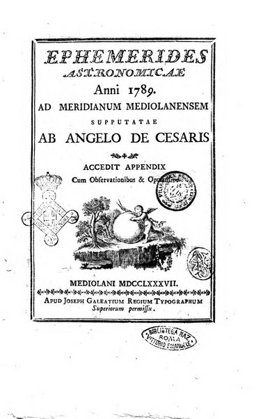 Ephemerides astronomicae. Anni...ad meridianum mediolanensem