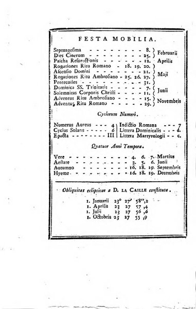 Ephemerides astronomicae. Anni...ad meridianum mediolanensem