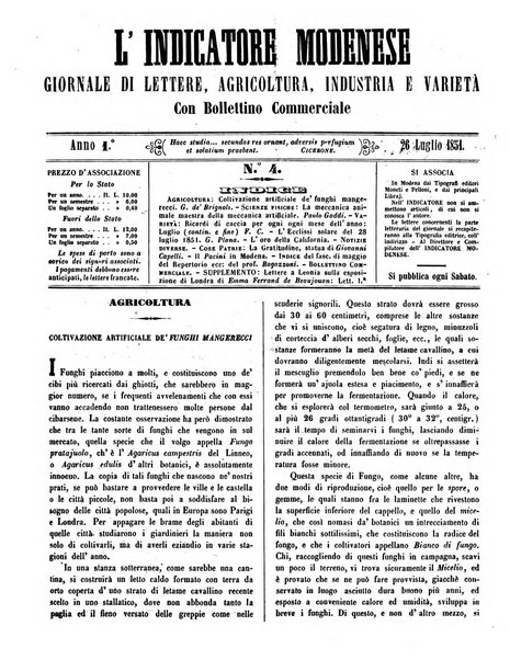 L'indicatore modenese giornale di lettere, industria e varieta con bollettino commerciale