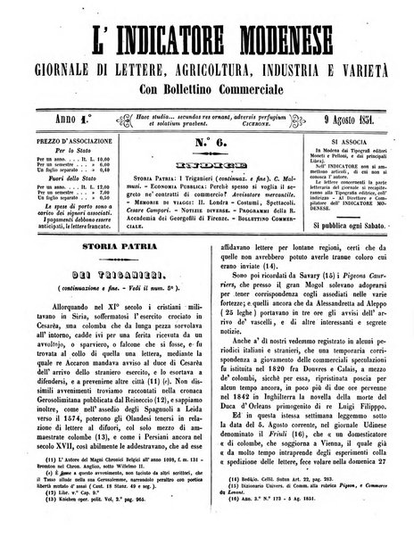 L'indicatore modenese giornale di lettere, industria e varieta con bollettino commerciale