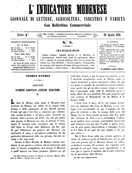 L'indicatore modenese giornale di lettere, industria e varieta con bollettino commerciale