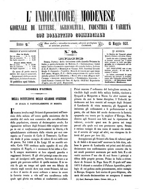 L'indicatore modenese giornale di lettere, industria e varieta con bollettino commerciale