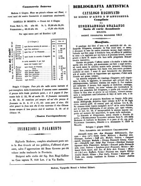 L'indicatore modenese giornale di lettere, industria e varieta con bollettino commerciale