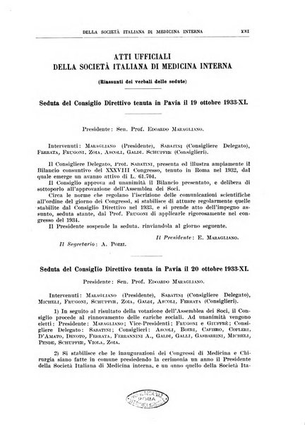 Lavori dei congressi di medicina interna