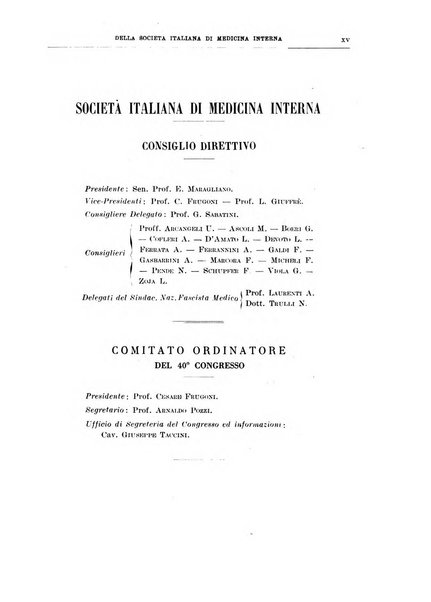 Lavori dei congressi di medicina interna
