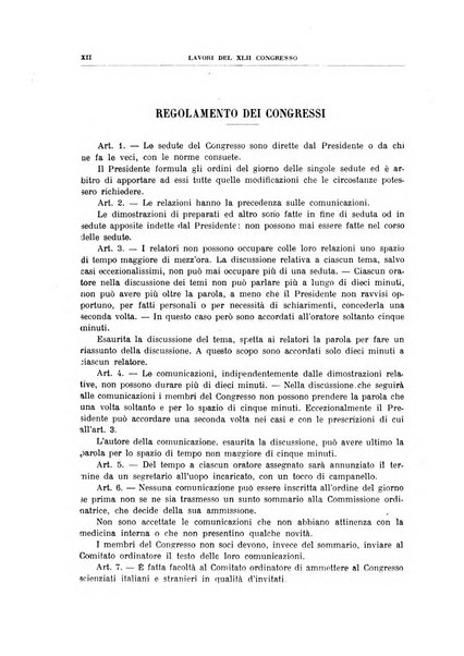 Lavori dei congressi di medicina interna