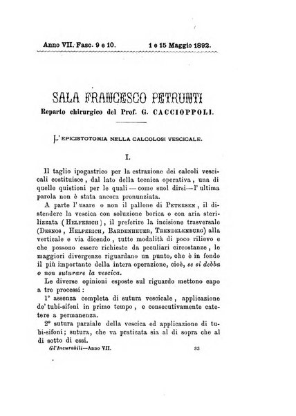 Gl'Incurabili giornale di medicina e chirurgia