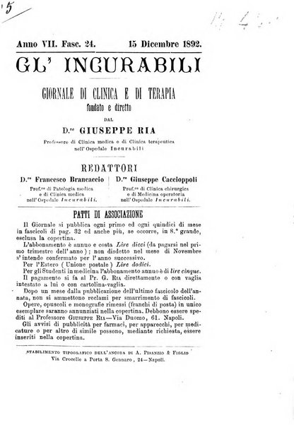 Gl'Incurabili giornale di medicina e chirurgia