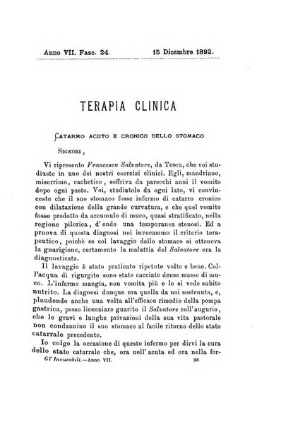 Gl'Incurabili giornale di medicina e chirurgia