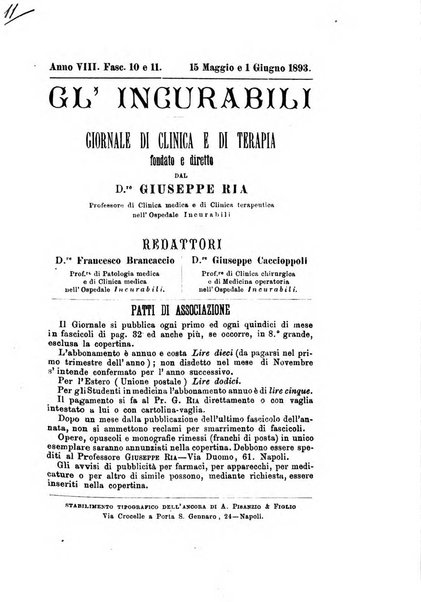 Gl'Incurabili giornale di medicina e chirurgia