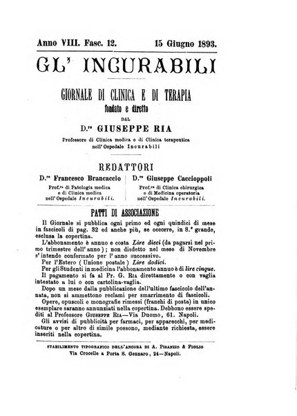 Gl'Incurabili giornale di medicina e chirurgia