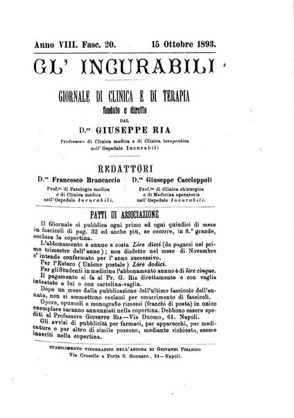 Gl'Incurabili giornale di medicina e chirurgia