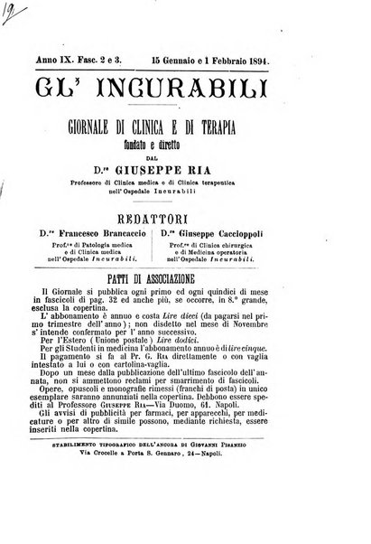 Gl'Incurabili giornale di medicina e chirurgia