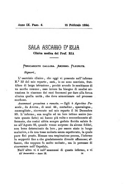 Gl'Incurabili giornale di medicina e chirurgia