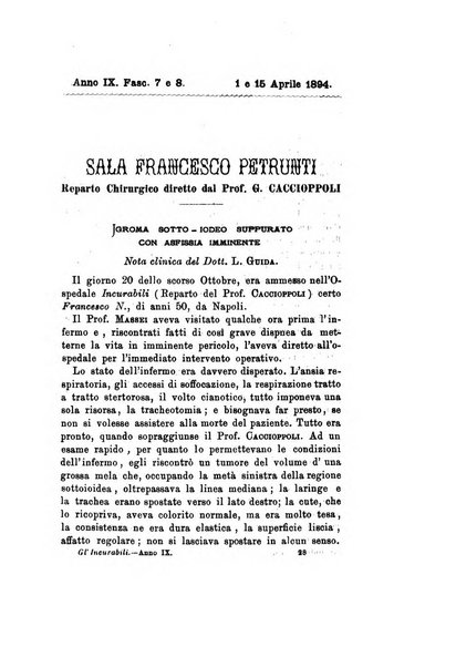 Gl'Incurabili giornale di medicina e chirurgia