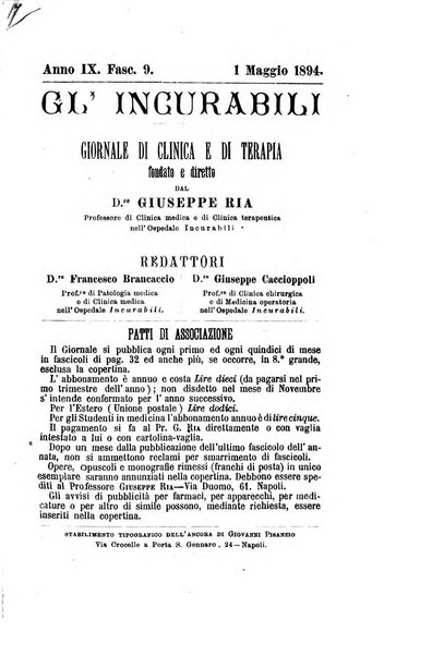 Gl'Incurabili giornale di medicina e chirurgia