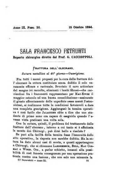 Gl'Incurabili giornale di medicina e chirurgia