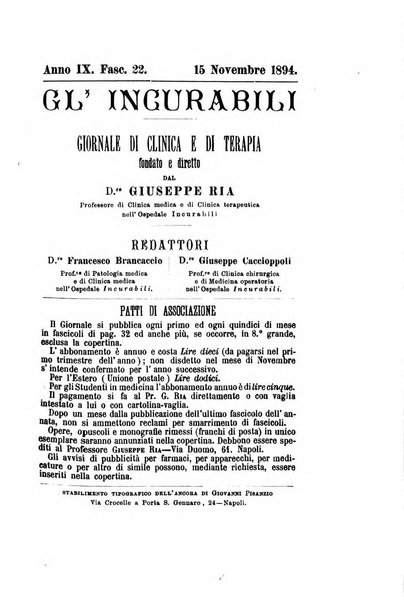 Gl'Incurabili giornale di medicina e chirurgia