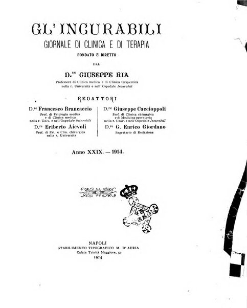 Gl'Incurabili giornale di medicina e chirurgia