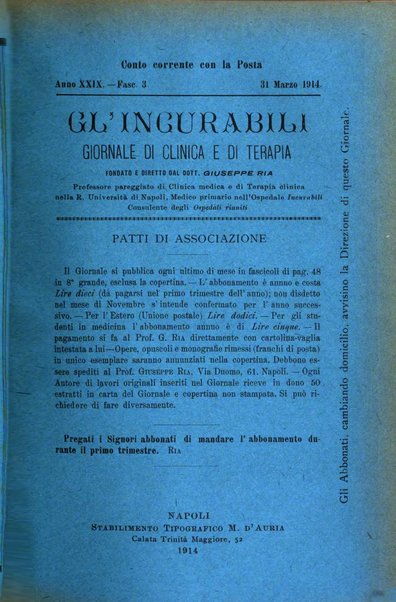 Gl'Incurabili giornale di medicina e chirurgia