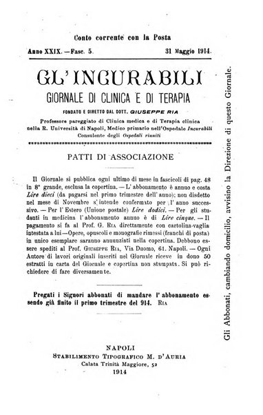 Gl'Incurabili giornale di medicina e chirurgia