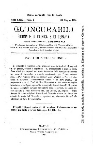 Gl'Incurabili giornale di medicina e chirurgia