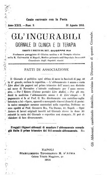 Gl'Incurabili giornale di medicina e chirurgia