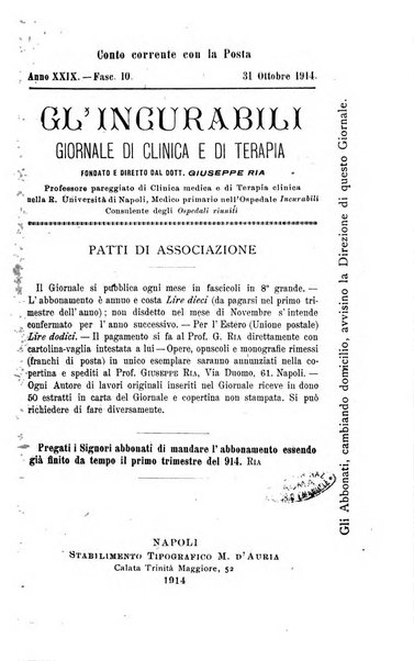 Gl'Incurabili giornale di medicina e chirurgia